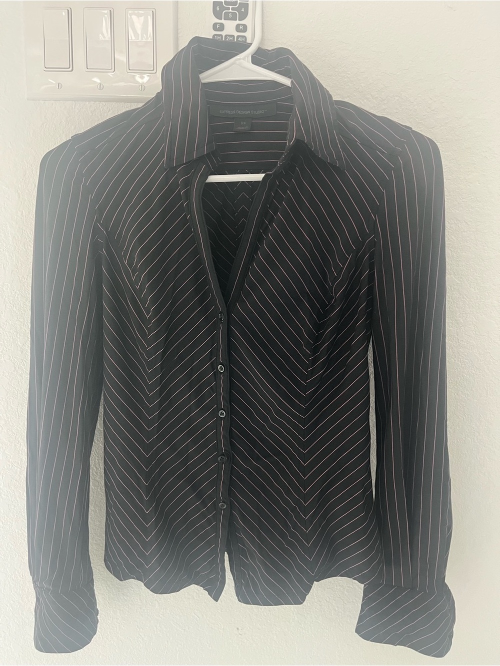 Express Black Pinstripe Button-Down Shirt Jacket